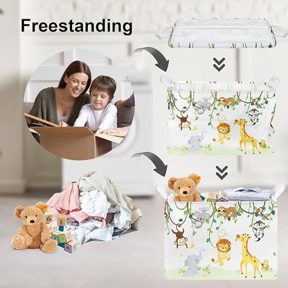 Clastyle Vine Woodland Animal Baby Basket Stuffers Toddler Gift Toy Chest Box Bin Organizer Nursery Room Decor Rectangle Elephant Giraffe Lion Clothes Book Storage Basket