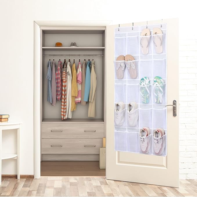 F-color Large Hanging Organizer - Over the Door Shoe Organizer, Cruise Essentials for Closet & Pantry, 20 Breathable Mesh Pockets, Space Saving Hanging Storage Holder with 4 Heavy-Duty Metal Hooks