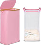 efluky Slim Laundry Basket with Lid, Narrow Laundry Hamper with Removable Bag, Skinny Dirty Clothes Basket with Bamboo Handles for Bathroom, Bedroom & Laundry Room, 63L Pink