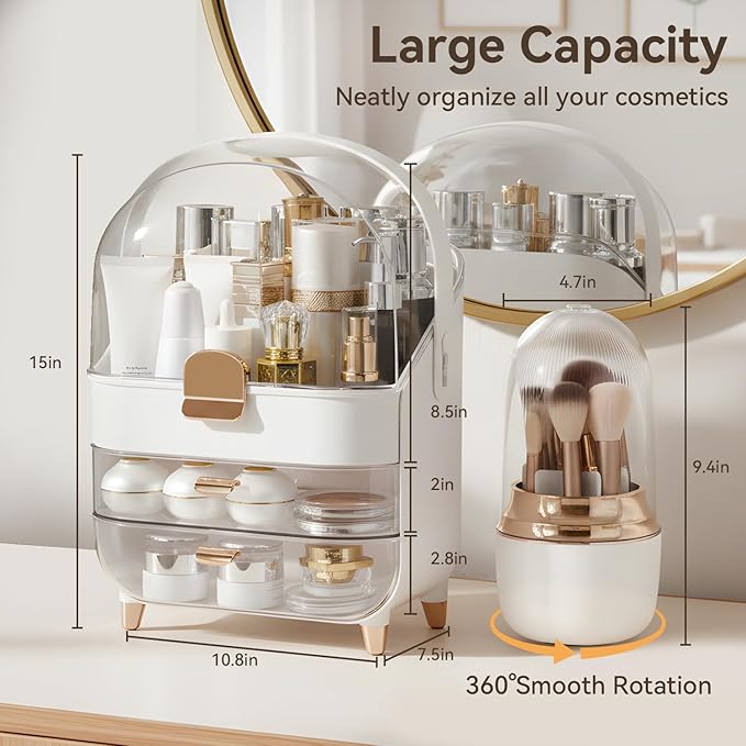 Makeup Organizer Countertop, Skincare Bathroom Counter Organizer, Storage Box Cosmetic Display Cases, Teen Girl Gifts Trendy Stuff Make up Organizers for Vanity, Dresser (Rose Gold)