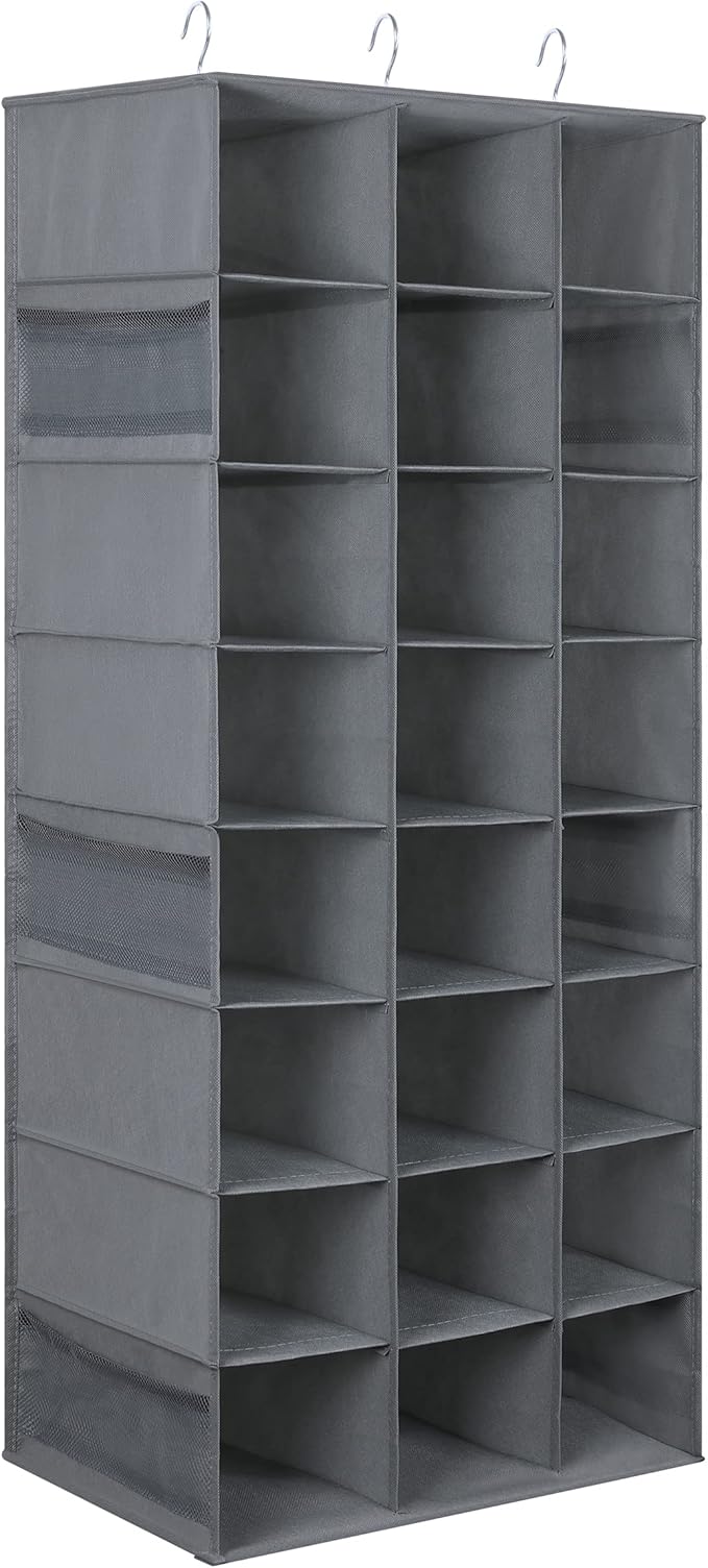 Libeder 24 Section Hanging Shoe Organizer for Closet, Hanging Closet Organizers with 6 Side Mesh Pockets, Shoe Storage Hanging Shoe Rack, Space Saving Shoe Holder, Grey