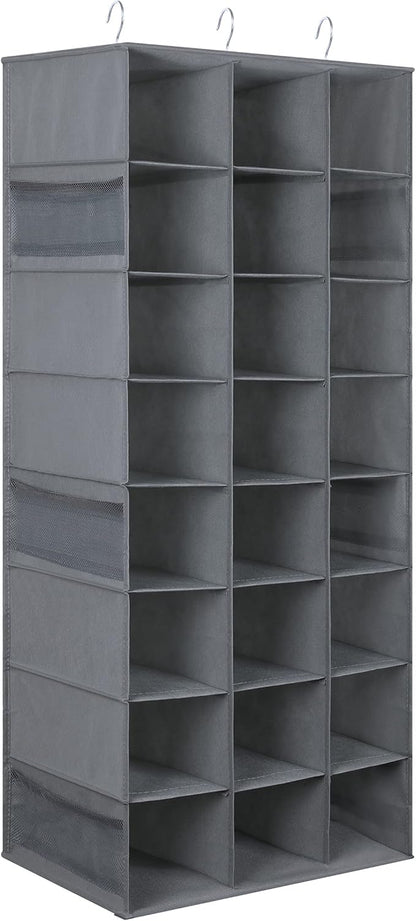 Libeder 24 Section Hanging Shoe Organizer for Closet, Hanging Closet Organizers with 6 Side Mesh Pockets, Shoe Storage Hanging Shoe Rack, Space Saving Shoe Holder, Grey