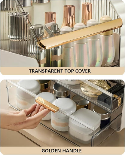 Omeily Large Makeup Organizer Countertop Vanity Organizer Cosmetic Organizer Makeup Storage Box Bathroom Counter Organizer Perfume Skincare Organizers Gift Women Girls Clear Design Easy Visibility