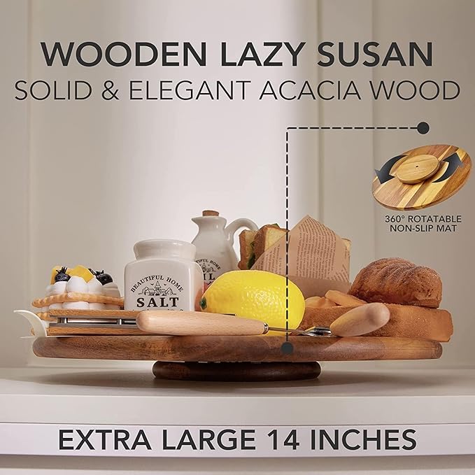 Acacia Wood Lazy Susan Wood Turntable Tray Cabinet Organizer, 10"