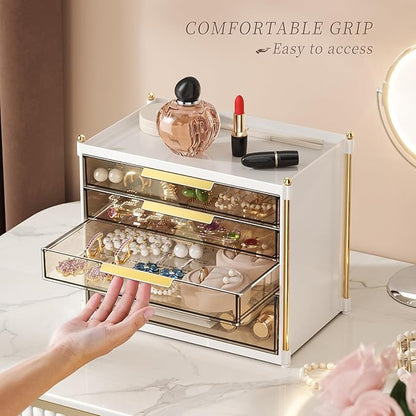 Aveniee 4 Drawers Makeup Organizer- Bathroom Organizers and Storage, Plastic Bins Countertop Perfume Vanity Desk Organization for Cosmetic, Skincare, Face Mask, Jewelry, Gold