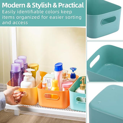 Geetery 24 Pcs Plastic Storage Bins, 10 x 7 x 4 Multiple Color Containers Pantry Baskets with Handles Organizing Bins for Kitchen Bathroom Organizer Cupboard Box on Shelves
