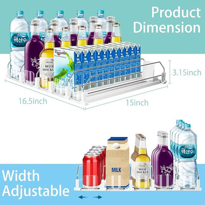 Drink Organizer for Fridge, 5 Row Automatic Pusher Glide, Adjustable Width Soda Can Dispenser for Refrigerator-Holds up to 25 Cans