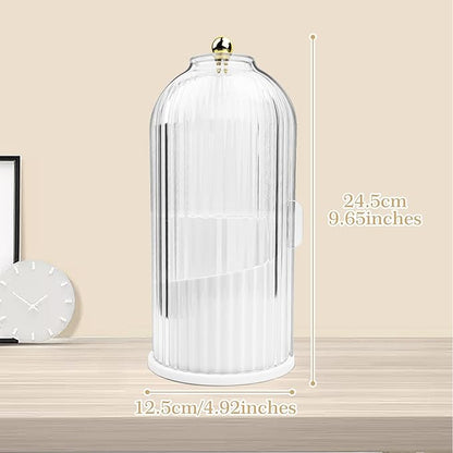 1PCS Makeup Brush Holder Organizer with Clear Lid 360 Rotating Sliding Opening Dustproof Brushes Container for Vanity