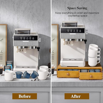 NANXITU K Cup Storage Organizer,Wood Coffee Pod and Tea Bag Holder,Kcup Drawer Coffee Maker Stand,Home Kitchen Counter Holds Up to 30 Pods Capacity