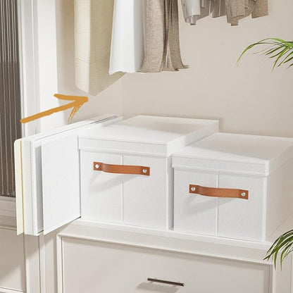 Foldable Storage Bin, 7.1 x 9.1 x 13 Inch Storage Box with Lid, Closet Organizer for Organizing with Handles, White, 1-Pack