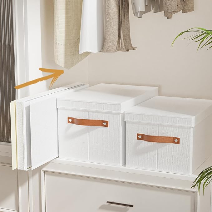 Storage Boxes with Lids, 7.1 x 9.1 x 13 Inch Storage Baskets, Closet Organizers for Shelves Organizing with Handles, White, 5-Pack