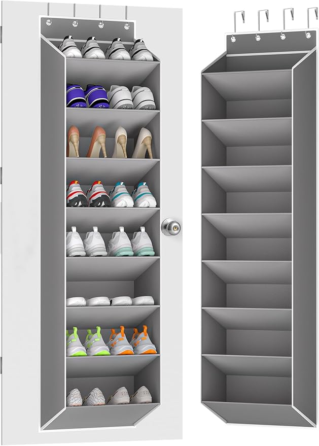 KYEVIS Over The Door Shoe Organizer Storage Fit 16-24 Pairs Hanging Shoe Rack Organiser for Closet Door, Deep Pocket Shoe Holder for Sneakers,Boots Storage(1 Pack Gray)