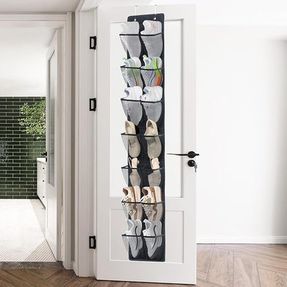 PVWSG Over The Door Shoe Organizer, 14 Large Mesh Pockets Hanging Shoe Rack for Closet Organizers and Storage, 2-pack (black)