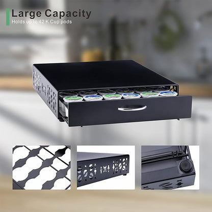 K Cup Pod Holde iron Top Drawer,Coffee Pod Holder Capsule Display Storage compatibility 42 k cup (Black)