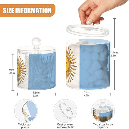 DOMIKING Argentina Flag 2 Pack Bathroom Canisters Cotton Swab Holder Dispenser Plastic Cotton Ball Jar Acrylic Storage Containers for Floss Cotton Ball Makeup Sponges