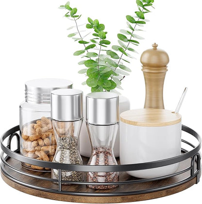 LAMU 11'' Lazy Susan Turntable Organizer for Cabinet, Round Wood Lazy Susan for Table Top, Countertop, Kitchen, Pantry, Spice, Bathroom Vanity, Decor