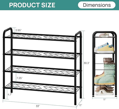 viewcare Shoe Rack for Closet, 4-Tier Long Shoe Rack for Entryway & Garage, Black Shoe Organizer Holds 12-16 Pairs, Sturdy Metal Construction