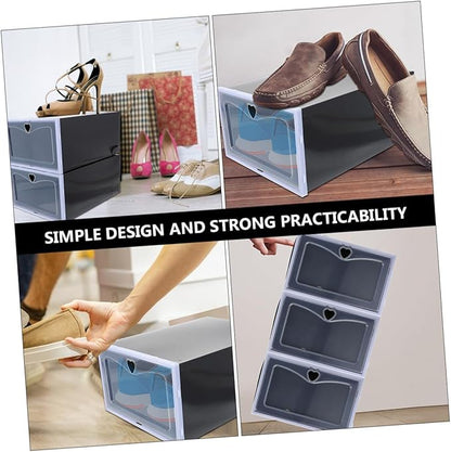 6pcs Sneaker Boxes over The Door Organizer Stackable Shoe Rack Pp Material Black