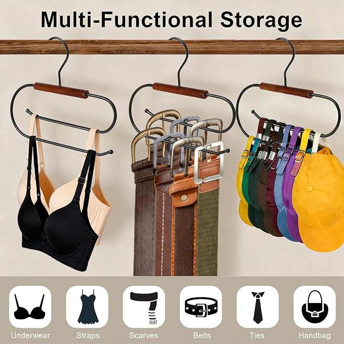 Hat Hangers for Closet, Hat Hanger for Baseball Caps, Double-Layer Rotatable Space-Saving, Versatile Iron-Wood Hat Rack for Home & Dorm Storage, 2 Packs
