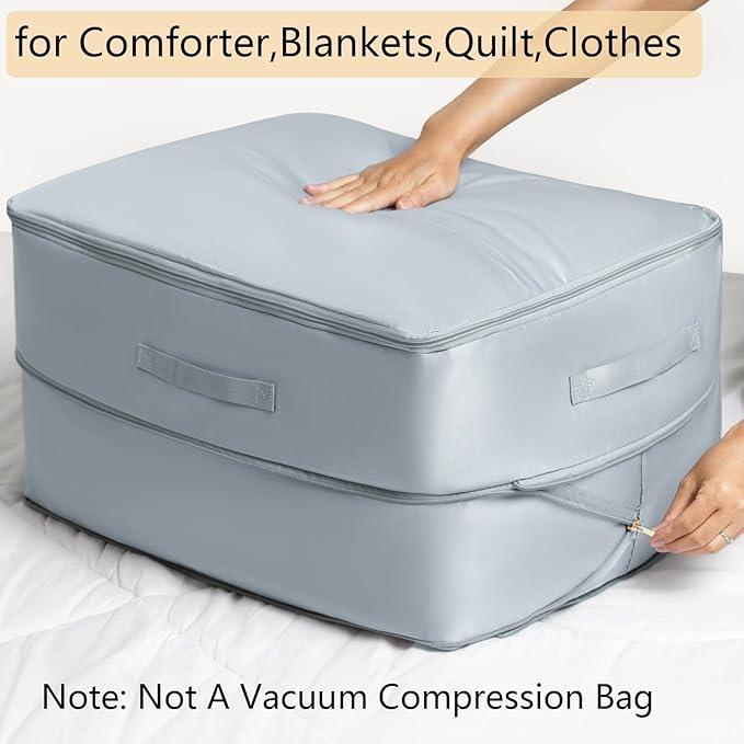 Upgraded Thickened Ultra Space Saving Self Compression Organizer, Self Compression Bags for Storage, Organizer Bags for Blankets, Comforter, Sweater (Gray, Large)