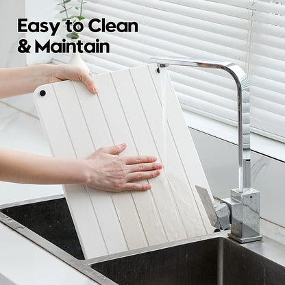 Razborci Stone Dish Drying Mat for Kitchen Counter, Water Absorbing Bathroom Tray Sink Organizer, Diatomaceous Earth Countertop Dish Rack Riser Sponge Holder Soap Dish, White, 16" x 12"