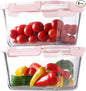 HOMBERKING 4 Pieces 63oz/8cup Large Glass Food Storage Containers with Lids, Meal Prep Containers, Airtight Bento Boxes with Leak Proof Locking (2 Containers + 2 Lids), Microwave, Oven Safe-Pink