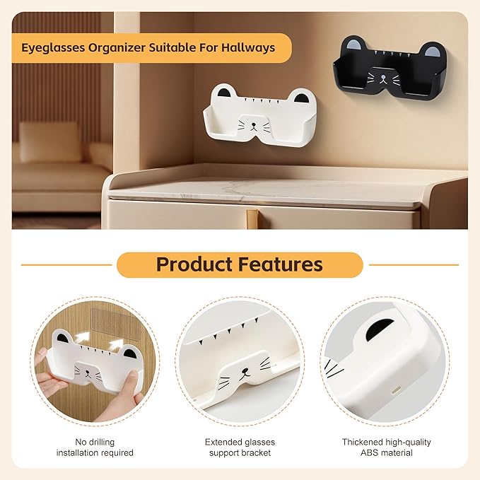 4 Pcs Eyeglasses Holder Stand Wall Wall-mounted Eyeglasses Storage Rack,Cute Cat Sunglasses Rack-mounted Storage Box,Suitable For Hallways,Living Rooms,Bedrooms,And Bathrooms.