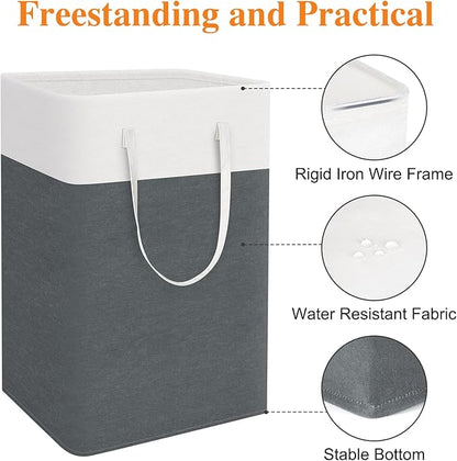 TasticTotes laundry basket 3-Pack, laundry hamper, Hamper with handles, collapsible laundry baskets, Waterproof dirty clothes hamper, Towel Storage for Home or Dorm, 75L-Grey