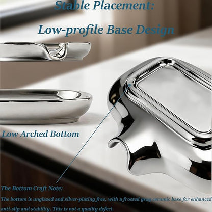 Silver-Plated Ceramic Soap Dish, Self-Draining Bar Soap Holder with U-Shaped Drainage, Decorative Soap Tray for Bathroom Shower & Kitchen Sink