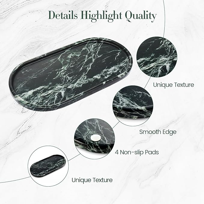 Natural Marble Tray Bathroom Tray, Luxury Decorative Trays for Bathroom, Vanity, Dresser, Kitchen & Home Decor, Valentine's Day House Warming Gifts New Home (Green)