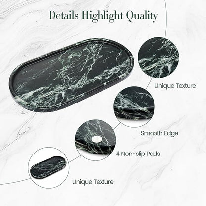 Natural Marble Tray Bathroom Tray, Luxury Decorative Trays for Bathroom, Vanity, Dresser, Kitchen & Home Decor, Valentine's Day House Warming Gifts New Home (Green)