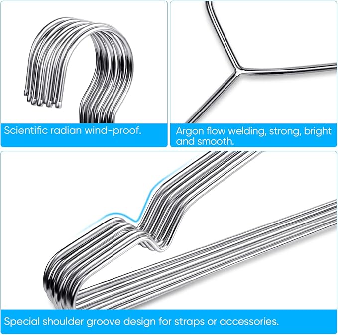 Fayleeko Stainless Steel Wire Hangers - 50 Pack Heavy Duty, Space Saving 16.5 inch Ultra Thin Coat Hangers