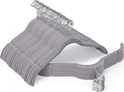Gray Velvet Hangers 100 Pack, Non-Slip Felt Hangers with Shoulder Notches, Slim Space Saving Clothes Hangers with 360°Swivel Hook for Shirts Heavy Coats Clothes Dresses Closet(Gray)