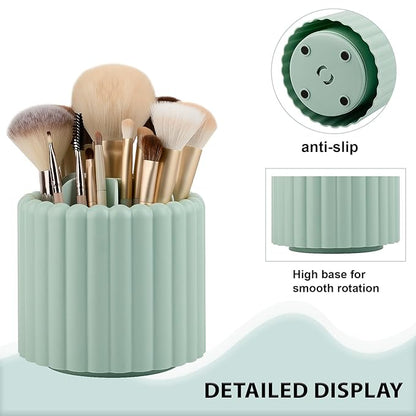 Anyoifax 360 Rotating Makeup Brush Holder 7 Slots Make Up Brush Organizer Removable Spinning Cosmetic Brushes Storage Pen Holder for Vanity, Dresser, Desk, Green