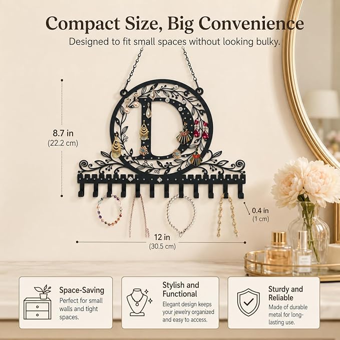 Wall-Mounted Metal Earring Holder Hanging Jewelry Organizer for Earrings and Necklaces Space-Saving Wall Display with Hooks for Jewelry Storage (jewelry stand D)