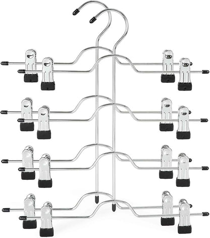 TOPIA HANGER 4 Tier Metal Skirt Hangers for Women, Pants Hanger Space Saving with Adjustable Clips, Gain 70% More Space, Non Slip Grip for Slacks, Trousers, Shorts, Jeans, Towels, Black, 2-Pack, CT20B