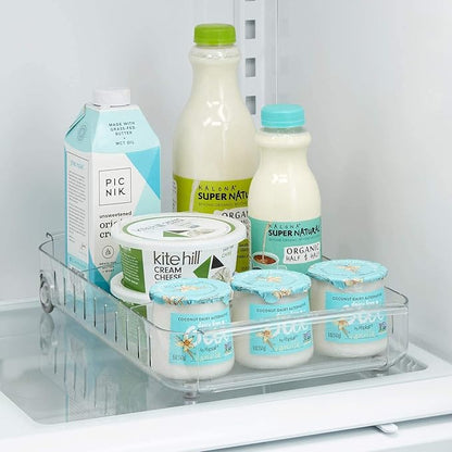 YouCopia RollOut Fridge Caddy BPA-Free Clear Rolling Refrigerator Organizer Bin with Adjustable Dividers and Handles, 9" Wide