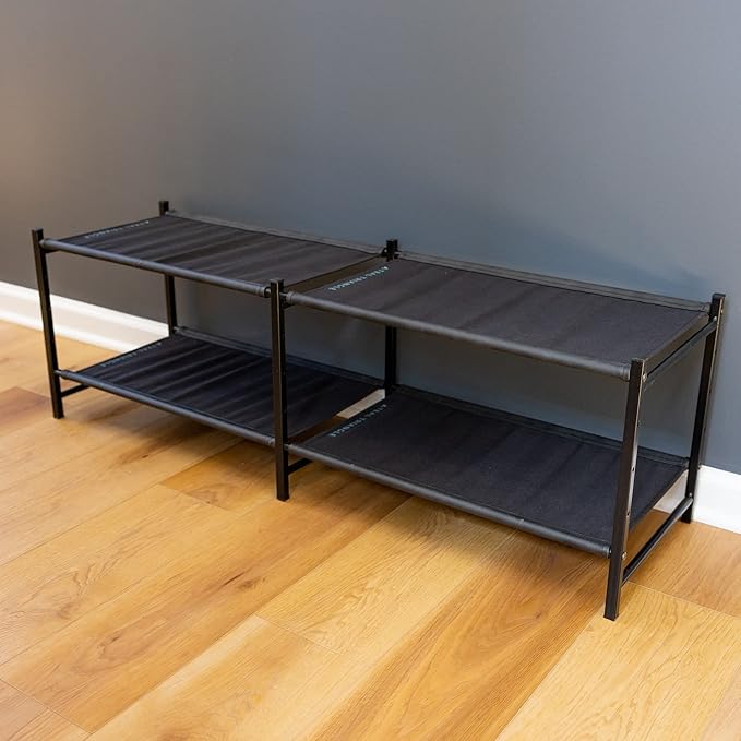Teal Triangle Aspen Double Shoe Rack Storage Organizer | Sturdy Two-Tier Shoe Caddy for Floor Use | Heavy Duty Shoe Storage Rack for Entryway or Closet | Durable & Space-Saving Shoe Organizer