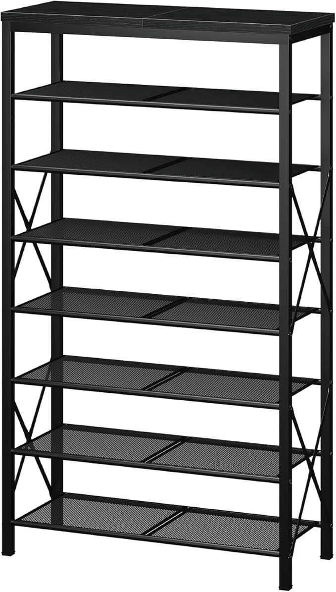 Metal Shoe Rack, 8 Tier Shoe Shelf Holds 32 Pairs, Vertical Shoe Organizer for Garage Front Door Entrance, Black