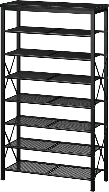 Metal Shoe Rack, 8 Tier Shoe Shelf Holds 32 Pairs, Vertical Shoe Organizer for Garage Front Door Entrance, Black