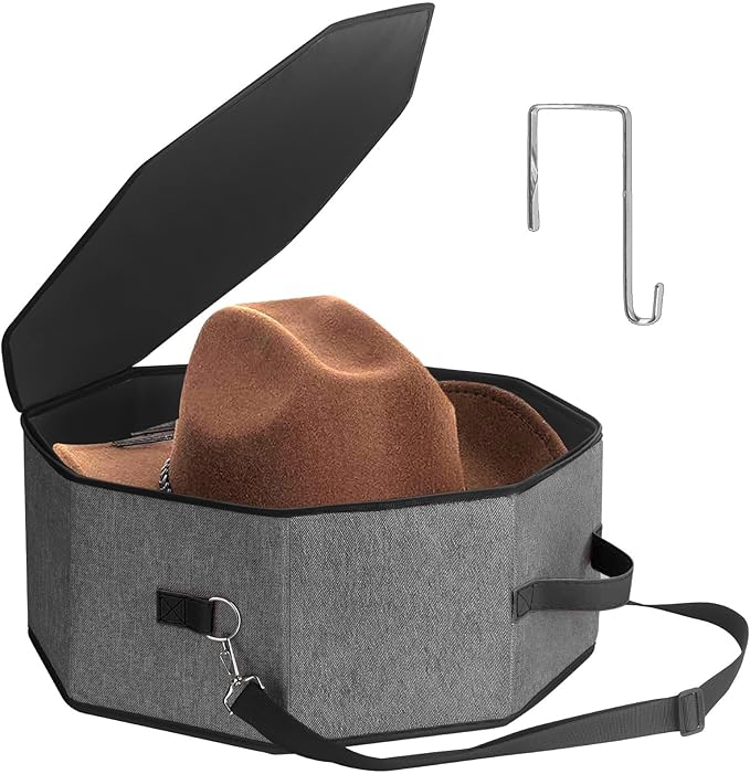Hat Box for Travel and Storage, Womens Cowboy Hat Box, Collapsible Hat Case Cowboy Cap Hat Organizer for Closet with Handles, Hat Bag Hat Case (Black)