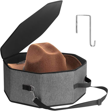 Hat Box for Travel and Storage, Womens Cowboy Hat Box, Collapsible Hat Case Cowboy Cap Hat Organizer for Closet with Handles, Hat Bag Hat Case (Black)
