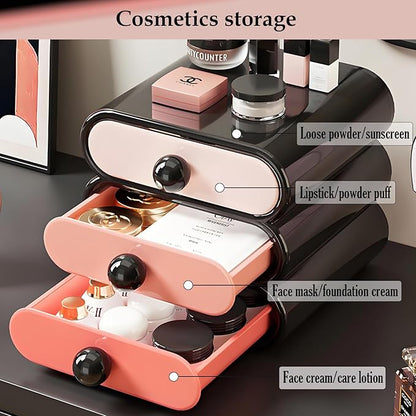3-Tier Drawer Makeup Organizer for Vanity Small Desk - Non-Stackable Cosmetic Storage Holder for Bathroom Counter & Office Desktop -7.9x7.5x7.3in(Gradient Pink)