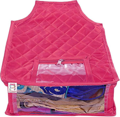atorakushon 6 Piece Fabric Satin Blouse Cover Clothes Storage Bag Set With Transparent Window Wardrobe Garments Organizers (Pink)