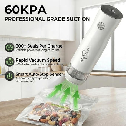 Handheld Vacuum Sealer Kit for Food Storage - Compact Vacuum Sealer Machine with 30 Reusable Bags，Portable Rechargeable Food Saver for Sous Vide, Meal Prep & Freezer Storage