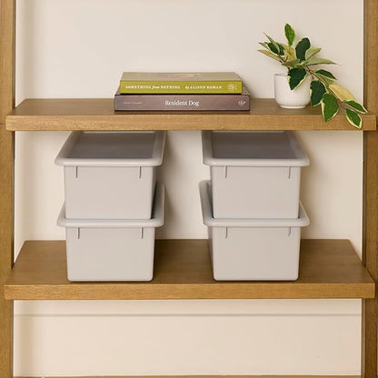 Cubby Storage Bins with Lids, 10-Pack Stackable Plastic Organizer Containers for Pantry, Office, Garage - Nestable with Handles, Light Grey
