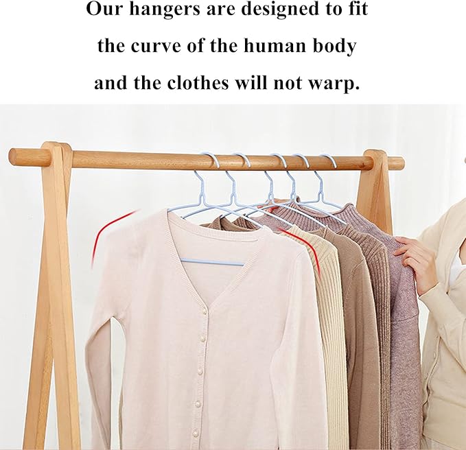 Sky Blue Wire Clothes Hangers - 10 Pack, Heavy Duty, Space Saving, Non Slip Coat Hangers for Suits, Shirts, Dresses & Trousers