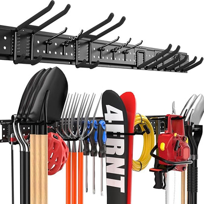 Garage Tool Organizer Wall Mount 49.5 inches with 10 Adjustable Heavy-Duty Hooks, Garage Organization, Garden Tool Storage Rack, Yard, and Shed, Holds Up to 400 lbs
