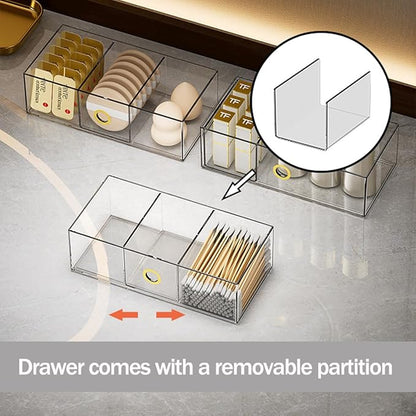 2-Tier Stackable Medicine Cabinet Organizer Drawer with Removable Dividers, Clear Plastic Bathroom Storage Drawers for Vanity, Countertop, Wall Cabinet Home Organization