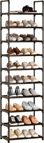 10-Tier Large Capacity Shoe Rack, Sturdy Narrow Shoe Stand for Entryway, Closet, Hallway, 20-25 Pairs Waterproof Dustproof Shoe Storage, Space Saving Tall Shoe Tower (Black)